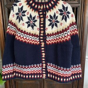 Hand knitted 100% Wool Nordic Pattern Women's Cardigan Sweater Size S/M